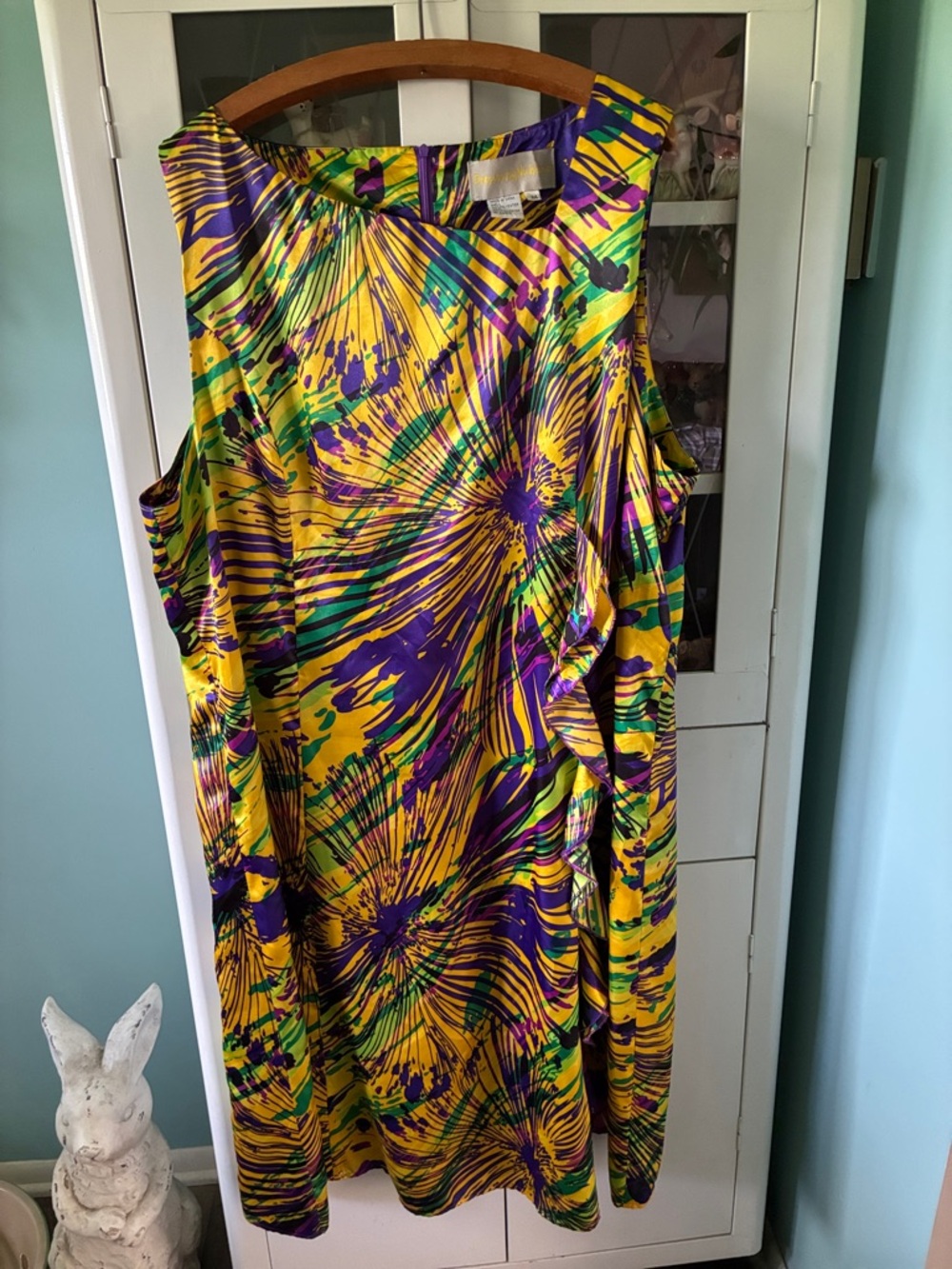 Dresses by Nubiano Vibrant Yellow Tropical Print Sleeveless Dress sz 24 ruffle